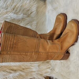 Vintage 1970s Frye Campus “Longhorn” Banana Leather Boots 8 B USA Made